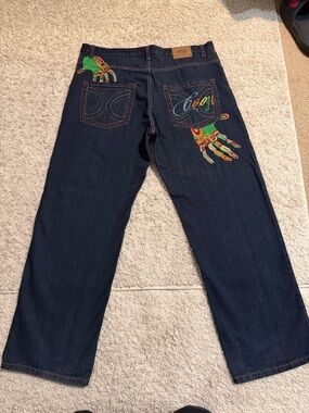 Vintage COOGI Dark Blue Jeans with Colorful Hand Embroidery